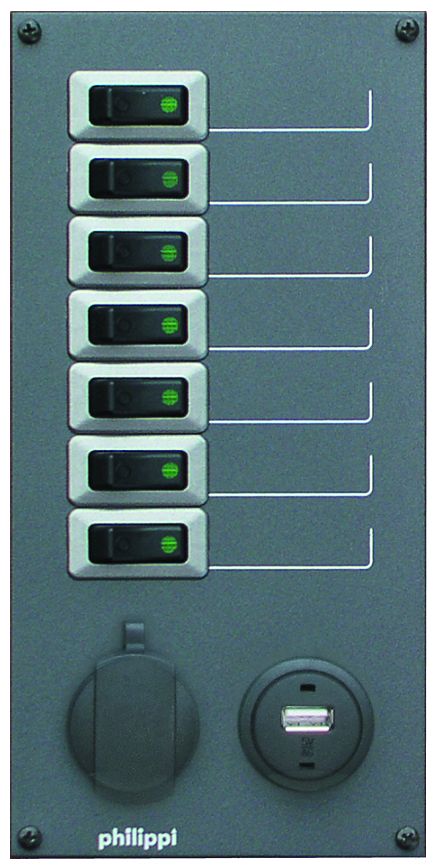 Philippi STV 207 für 7 Stromkreise mit 12V Steckdose und USB 5V Ausgang
