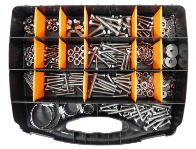 WASI Sortimentskoffer mit und für metrische Schrauben Set 1 - A4 - Koffer schwarz - 375 tlg.