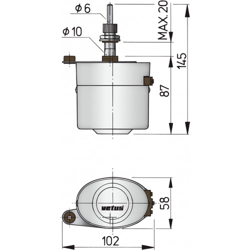 Vetus Scheibenwischer Typ ORW12SET Motor Abmessungen
