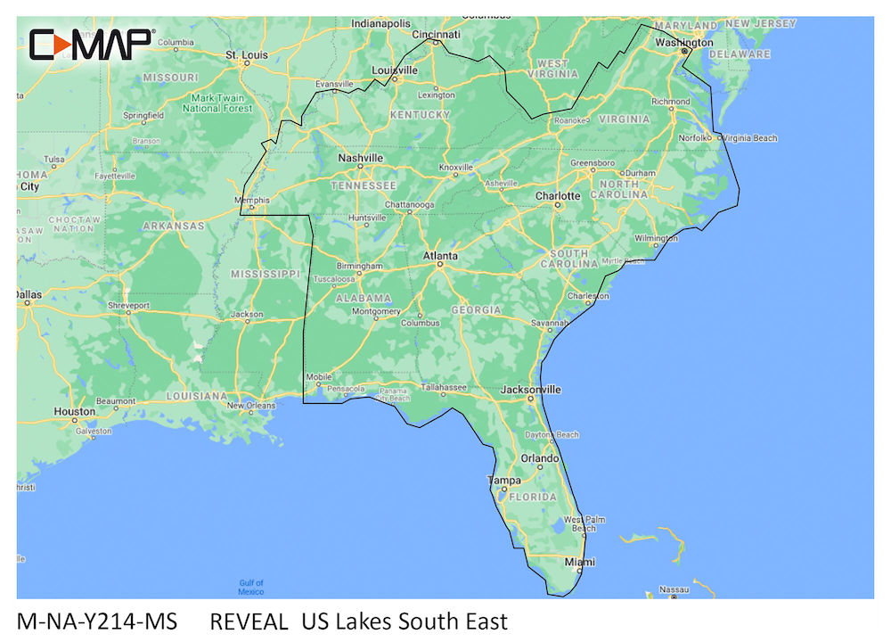 C-MAP M-NA-Y214-MS: C-MAP Reveal Inland US LAKES SOUTH EAST