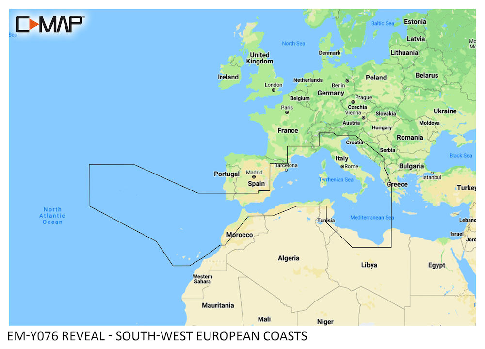 C-MAP REVEAL: M-EM-Y076-MS  South-West European Coasts