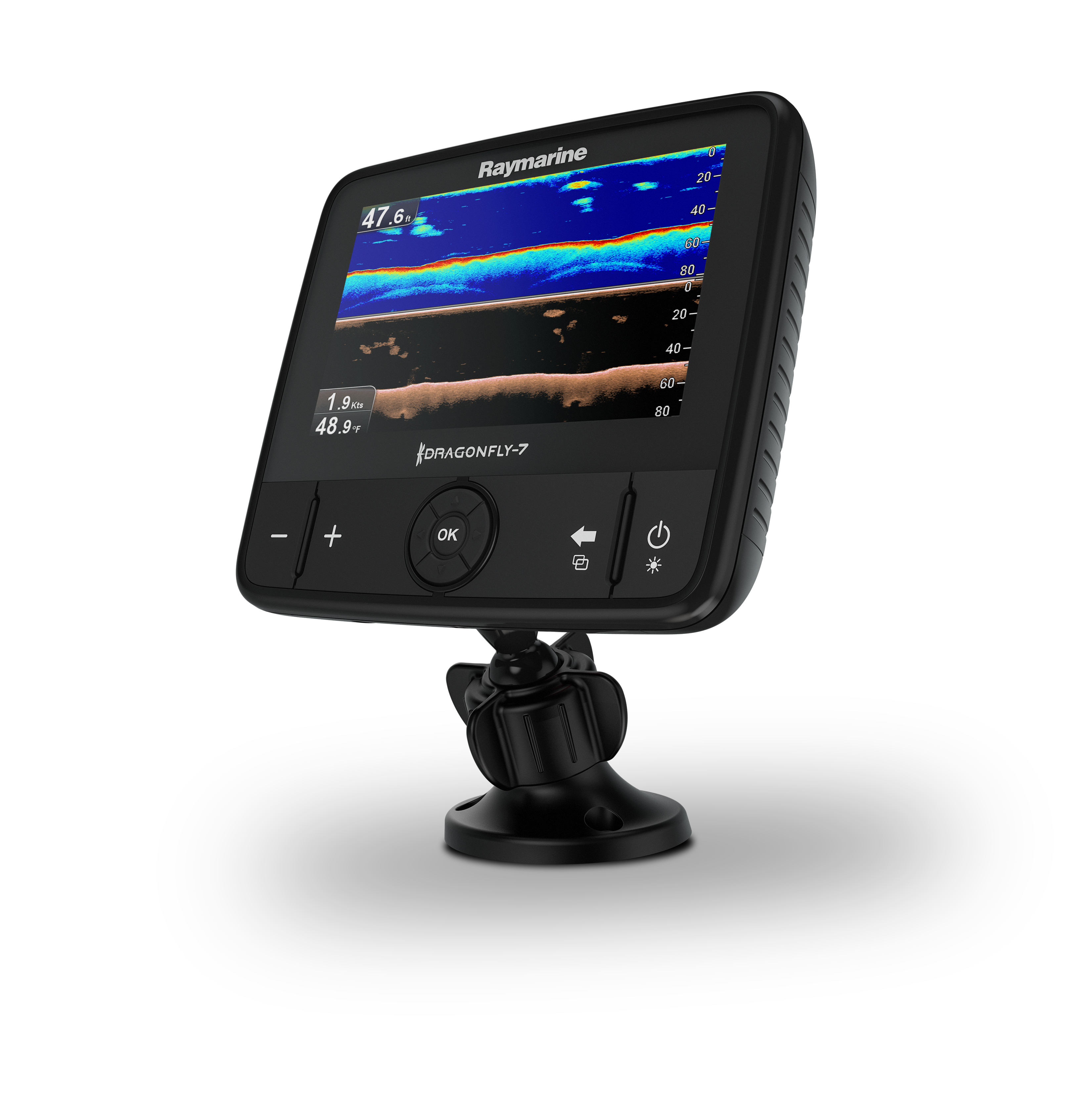 Raymarine Dragonfly 7 Pro mit CPT-DVS Spiegelheckgeber, Montagematerial