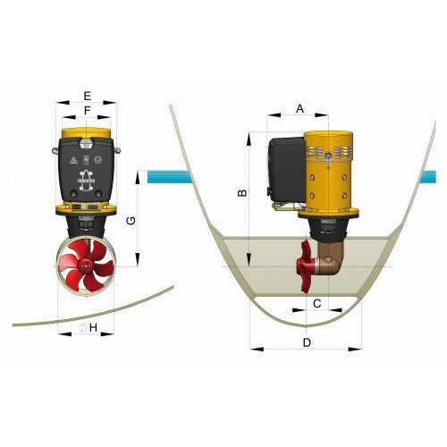 Vetus Bugstrahlruder BOW5512D/BOW5524D Abmessungen
