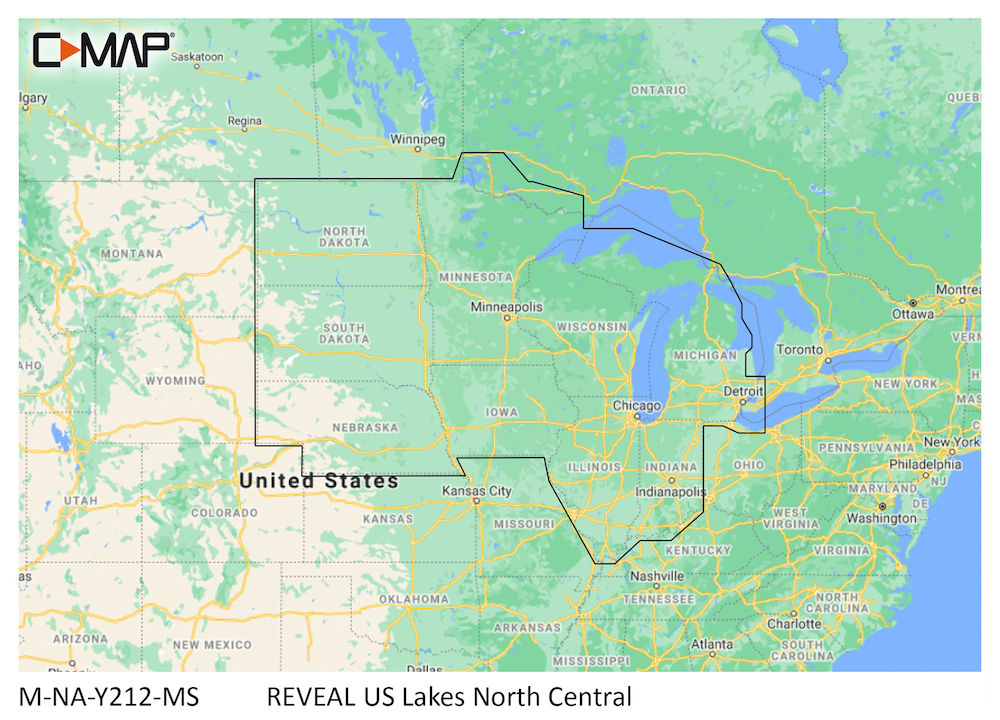 C-MAP M-NA-Y212-MS: C-MAP Reveal Inland US LAKES NORTH CENTRAL